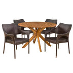 Ensemble de salle à manger Natividad 5 pièces en acacia et osier : Chaises empilables et résistantes aux intempéries - Christopher Knight Home