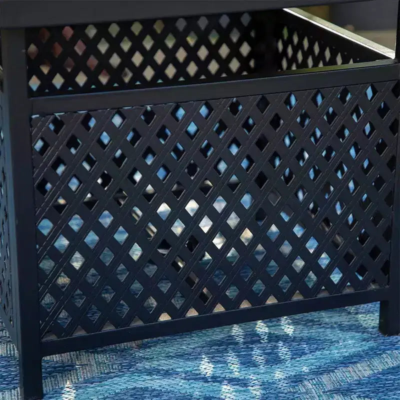 3pc Dining Set with 22" Square Table with Umbrella Hole & 2 Rattan Chairs - Black - Captiva Designs