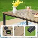 7pc Metal Patio Dining Set with Rectangular Faux Wood Table & 6 Stackable Chairs - Captiva Designs