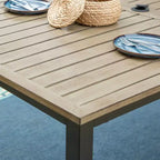 7pc Metal Patio Dining Set with Rectangular Faux Wood Table & 6 Stackable Chairs - Captiva Designs