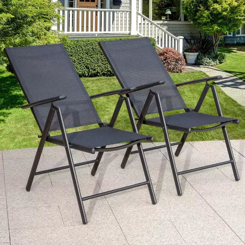 5pc Patio Set with Square Table & Reclining Sling Chairs with Armrests - Captiva Designs: Outdoor Dining Furniture