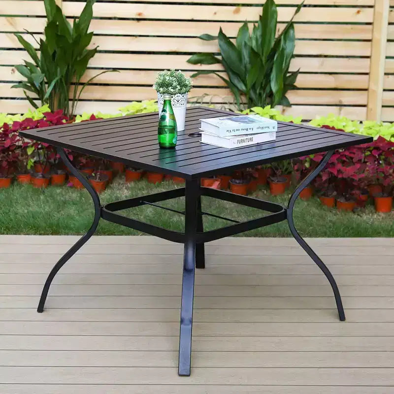 5pc Metal Indoor/Outdoor 37" Square Striped Dining Table with Arm Chairs & 1.57" Umbrella Hole - Captiva Designs