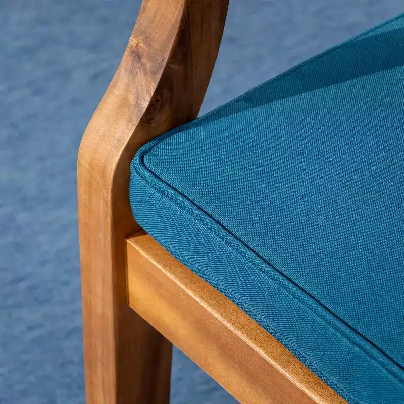 Llando 7-pc Acacia Wood Dining Set - Teak/Blue - Christopher Knight Home: Weather-Resistant with Polyester Cushions