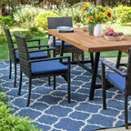 6pc Patio Dining Set: Acacia Wood Table, Bench, 4 Rattan Armchairs - Captiva Designs