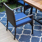 6pc Patio Dining Set: Acacia Wood Table, Bench, 4 Rattan Armchairs - Captiva Designs