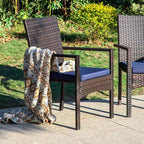 6pc Patio Dining Set: Acacia Wood Table, Bench, 4 Rattan Armchairs - Captiva Designs