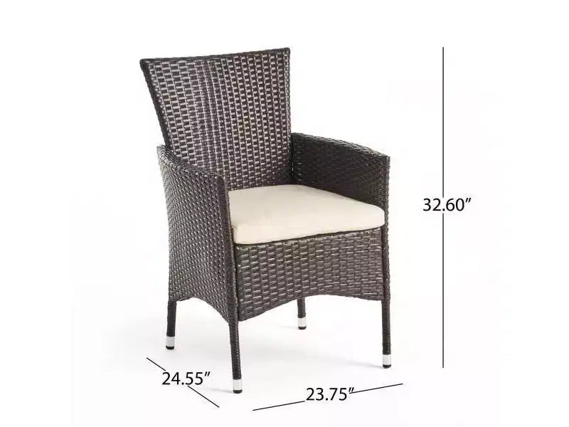 Flamingo 9pc Wood and Wicker Dining Set Dark Brown/Multibrown/Beige - Christopher Knight Home: Weather-Resistant, 8 Chairs