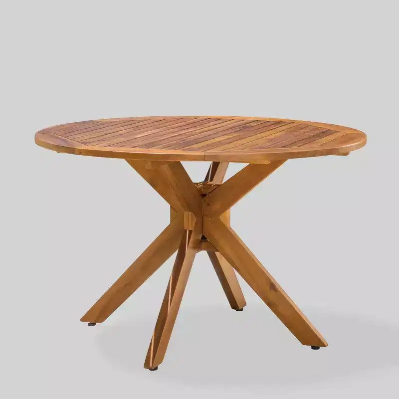 Karen 5pc Acacia Dining Set - Teak - Christopher Knight Home: Weather-Resistant, Circular Table, 4 Arm Chairs