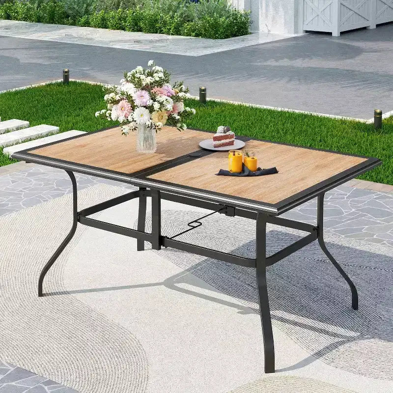 Ensemble repas de jardin 7 pièces avec table de jardin rectangulaire et 6 chaises empilables - Captiva Designs