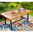 6pc Patio Dining Set with Acacia Table & Bench & 4 PE Rattan Chairs - Captiva Designs