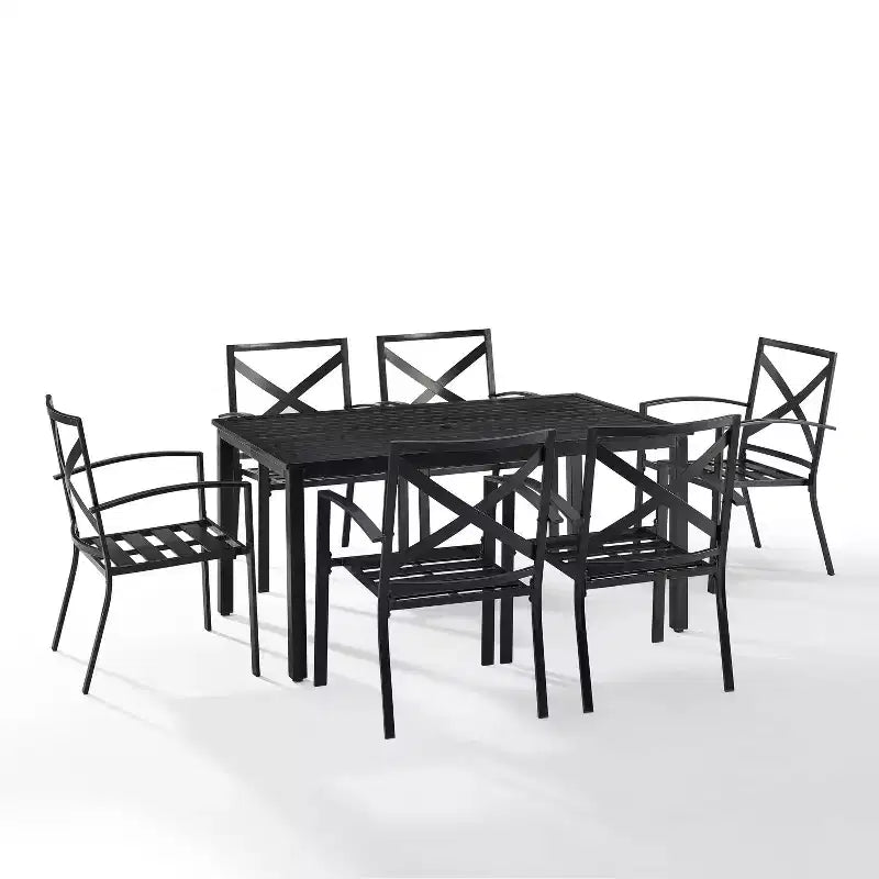 Kaplan 7pc Outdoor Dining Set with 6 Arm Chairs & Dining Table Oatmeal/Oil Rubbed Bronze - Crosley