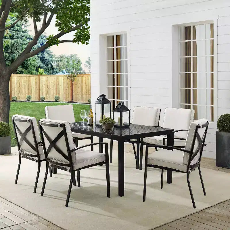 Kaplan 7pc Outdoor Dining Set with 6 Arm Chairs & Dining Table Oatmeal/Oil Rubbed Bronze - Crosley