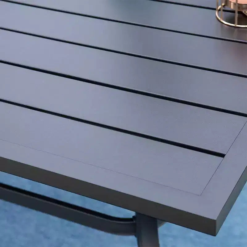 7pc Outdoor Rectangular Table & 6 Chairs with Striped Design - Black - Captiva Designs: Patio Dining Set, Weather-Resistant