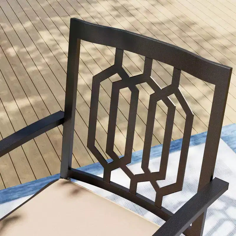 7pc Metal Patio Dining Set with Rectangular Table with Umbrella Hole & & Swivel Armrest Chairs - Captiva Designs