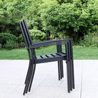 7pc Outdoor Rectangular Table & 6 Chairs with Grid Design - Black - Captiva Designs: Iron Construction, UV-Resistant