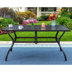7pc Outdoor Rectangular Table & 6 Chairs with Grid Design - Black - Captiva Designs: Iron Construction, UV-Resistant