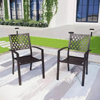 7pc Outdoor Rectangular Table & 6 Chairs with Grid Design - Black - Captiva Designs: Iron Construction, UV-Resistant