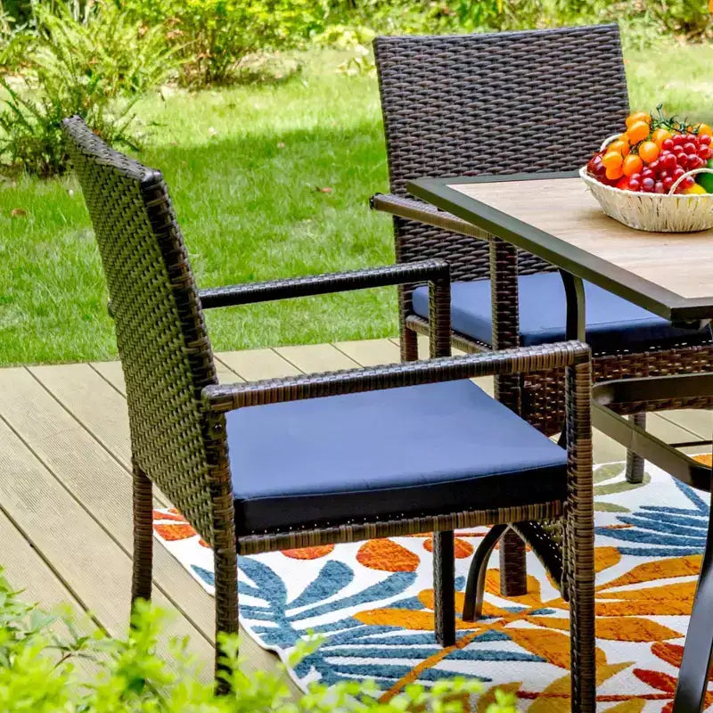 3pc Patio Dining Set with 22" Square Metal Table with Umbrella Hole & 2 Rattan Chairs - Black - Captiva Designs