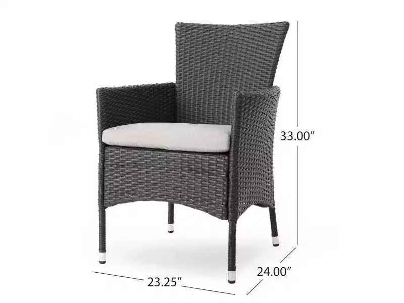 Wyatt 7pc Acacia Wood & Polyethylene Wicker Patio Dining Set - Gray/Beige - Christopher Knight Home: Outdoor Furniture Set with Cushions