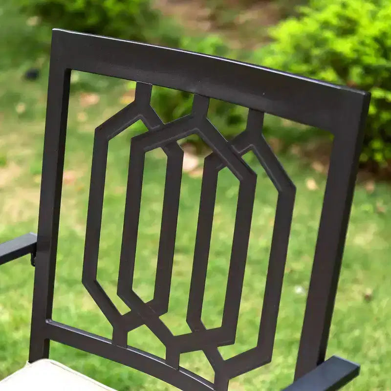3pc Wrought Iron Patio Dining Set with Square Table with Umbrella Hole & Swivel Chairs - Captiva Designs