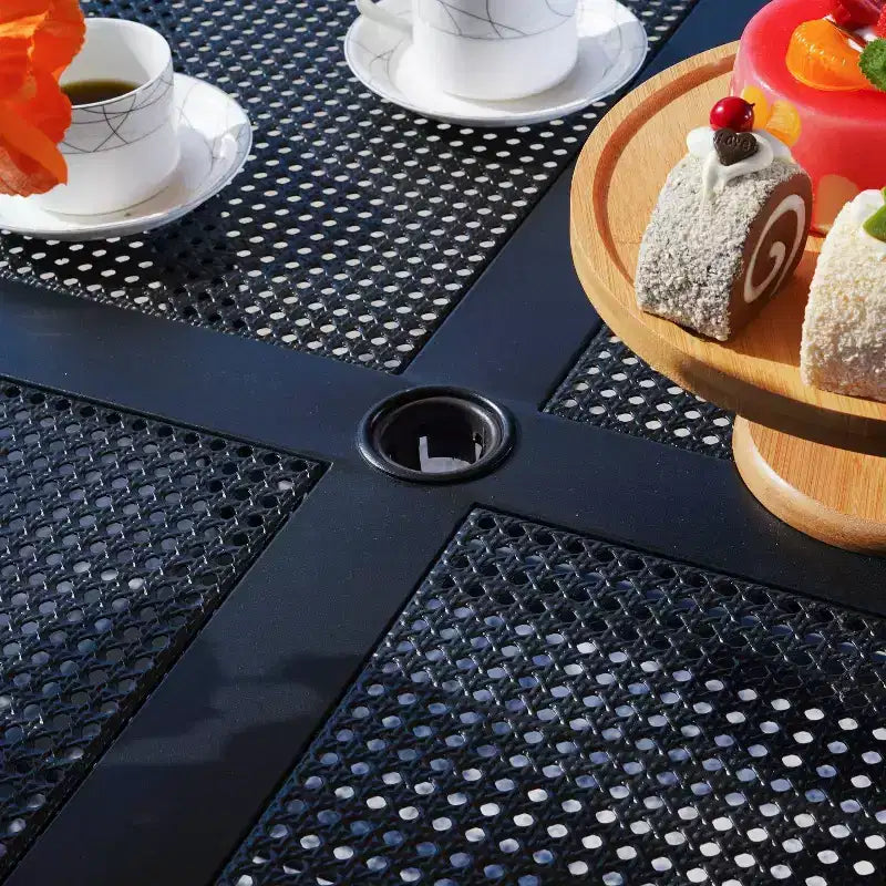 5pc Metal Indoor/Outdoor Square Dining Table with Arm Chairs & Umbrella Hole - Captiva Designs: Weather-Resistant Set