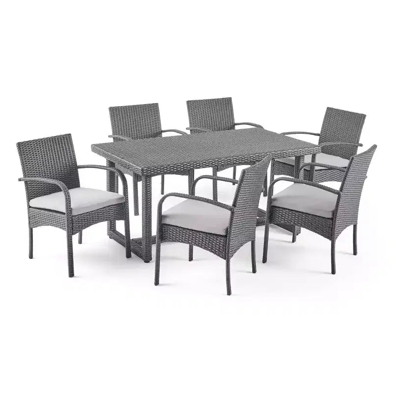 Harlowe 7pc Wicker Dining Set - Gray/Gray - Christopher Knight Home: Includes 6 Arm Chairs & HDPE Table Top