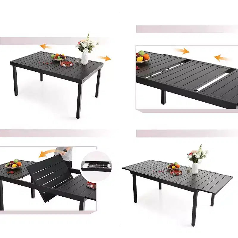 7pc Patio Dining Set with Expandable Rectangular Table & 6 PE Rattan Chairs - Captiva Designs: Weather-Resistant Outdoor Furniture