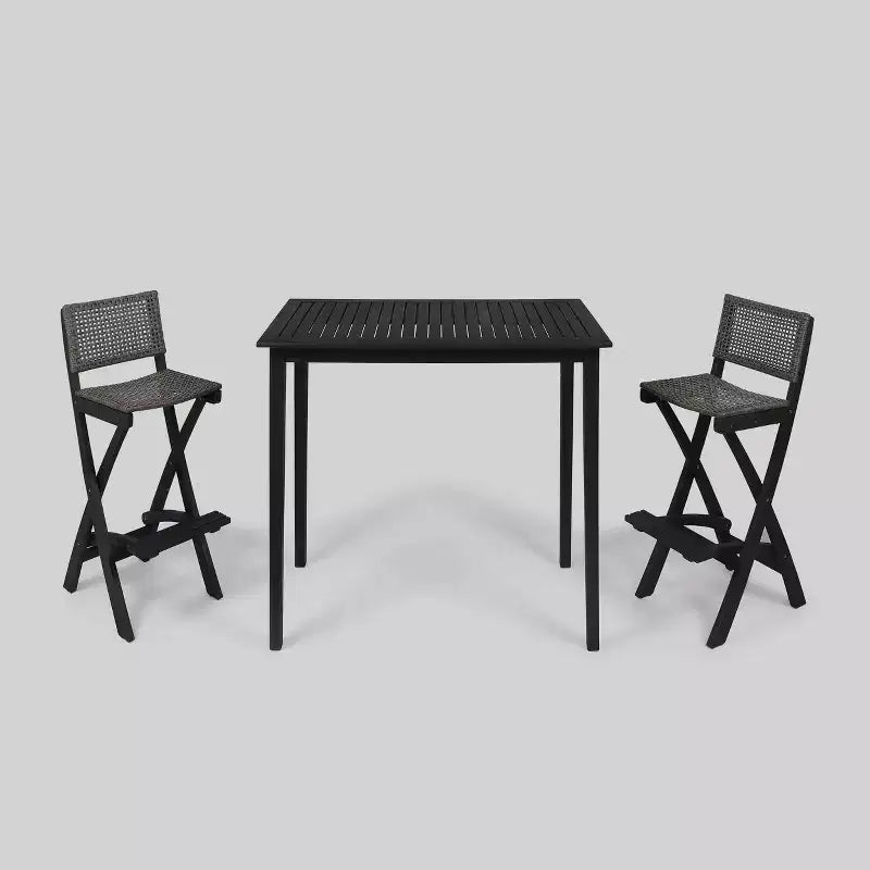 Polaris 3pc Wood and Wicker 45" Rectangular Bar Set Dark Gray - Christopher Knight Home: Acacia Frame, Weather-Resistant