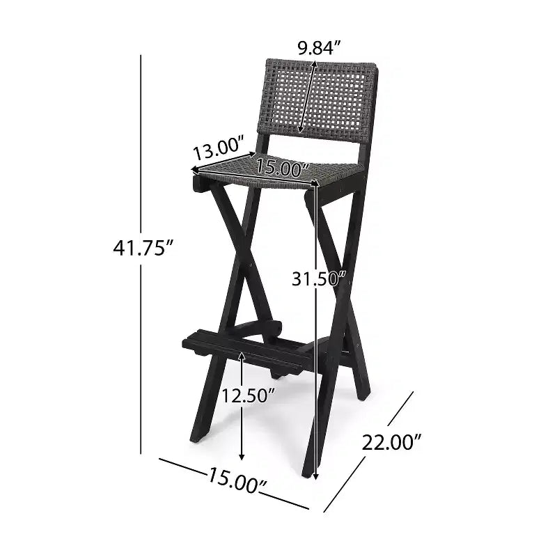 Polaris 3pc Wood and Wicker 45" Rectangular Bar Set Dark Gray - Christopher Knight Home: Acacia Frame, Weather-Resistant