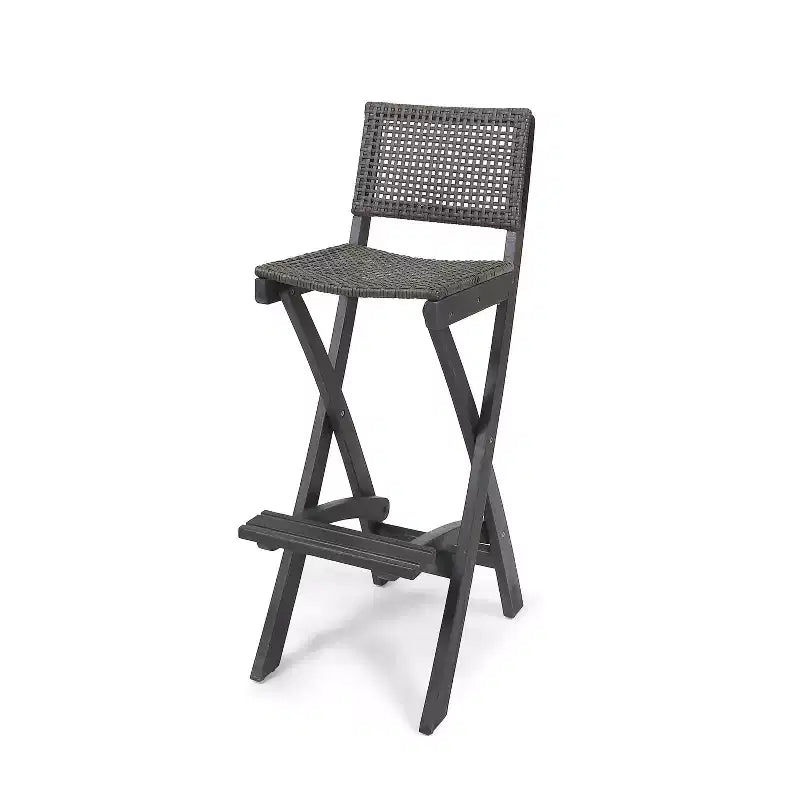 Polaris 3pc Wood and Wicker 45" Rectangular Bar Set Dark Gray - Christopher Knight Home: Acacia Frame, Weather-Resistant