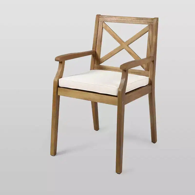 Pines 5pc Acacia Wood Outdoor Dining Set - Teak/Cream - Christopher Knight Home, Weather-Resistant: 4-Person Patio Furniture Set
