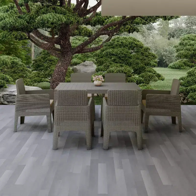 Lucca 7pc Dining Set with Cushions: Weather-Resistant Polypropylene, UV Protection - DUKAP