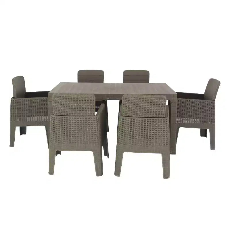 Lucca 7pc Dining Set with Cushions: Weather-Resistant Polypropylene, UV Protection - DUKAP
