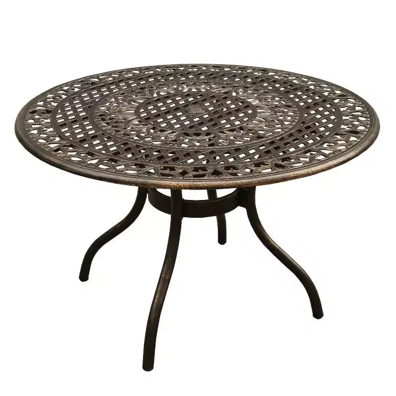 Ensemble de salle à manger de patio 5 pièces avec table ronde en maille d'aluminium ornée moderne de 48 po – Bronze – Oakland Living : Aluminium coulé, résistant aux intempéries