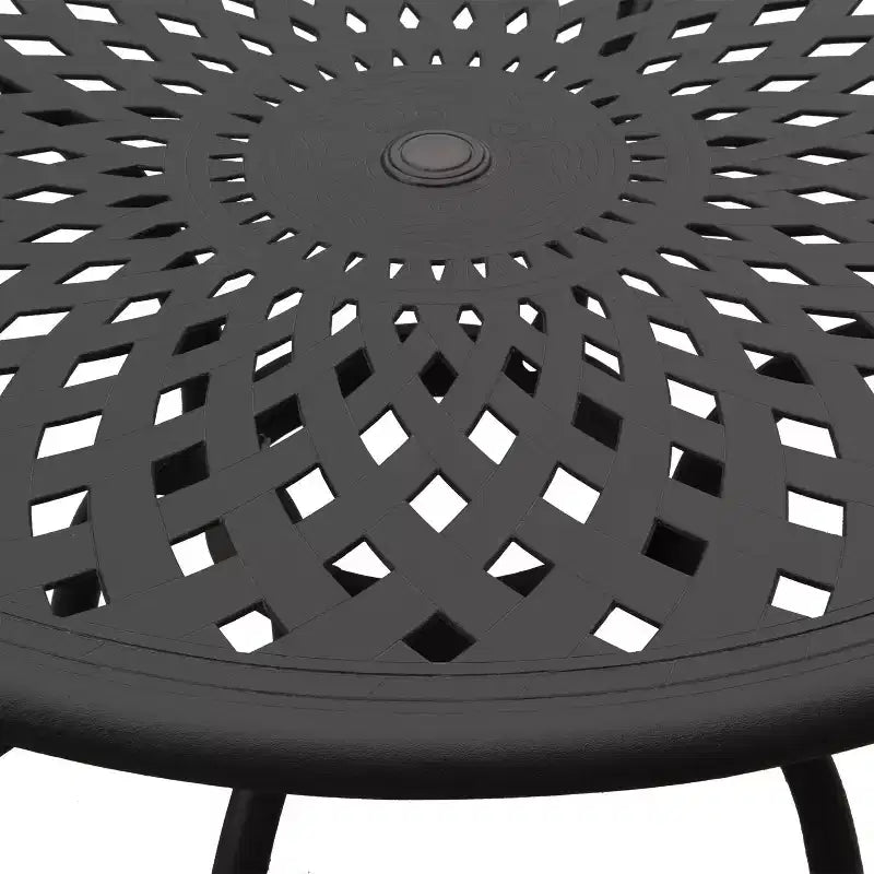 5pc Patio Dining Set with 48" Modern Ornate Outdoor Mesh Aluminum Round Table & Luxury Chairs - Black - Oakland Living: Weather-Resistant