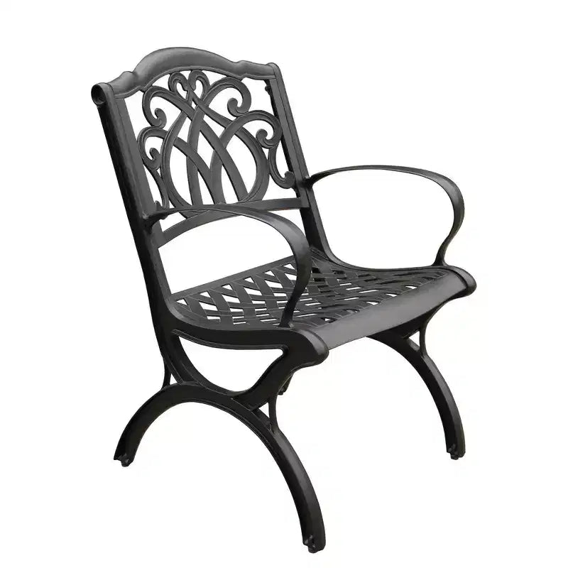 5pc Patio Dining Set with 48" Modern Ornate Outdoor Mesh Aluminum Round Table & Luxury Chairs - Black - Oakland Living: Weather-Resistant