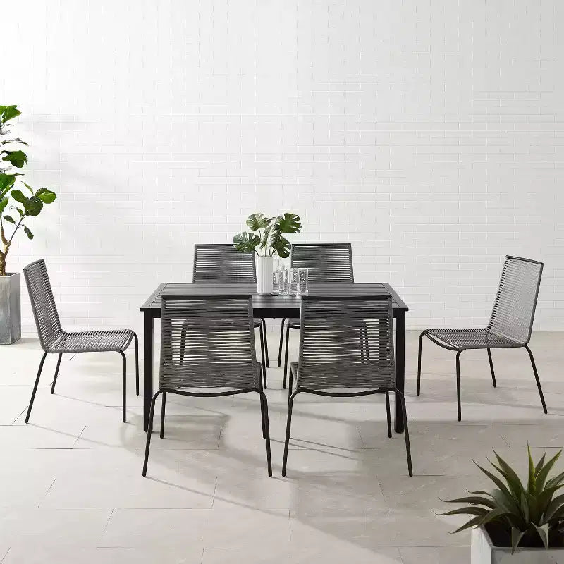 Fenton 7pc Outdoor Wicker/Metal Dining Set: Stackable Chairs, Water & UV Resistant - Crosley