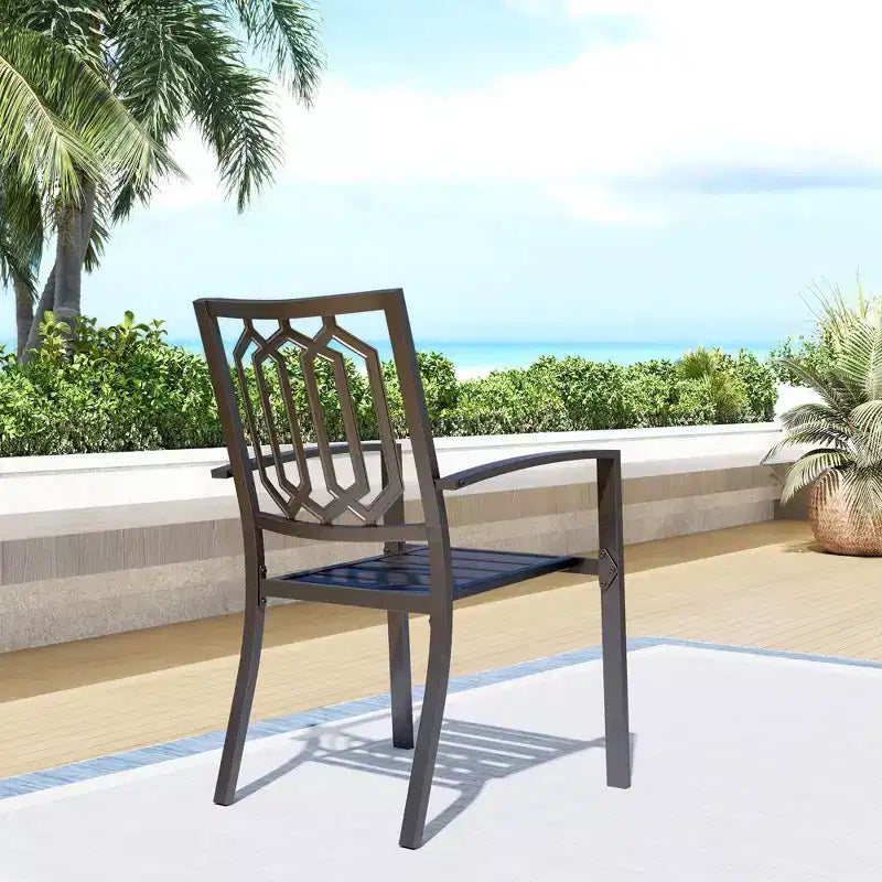 7pc Patio Dining Set with 59"x35" Steel Rectangle Table with 1.57" Umbrella Hole and 6 Steel Arm Chairs Black - Captiva Designs