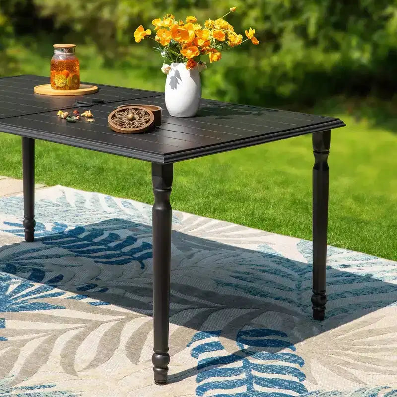 7pc Outdoor Dining Set with Steel Rectangle Table with Umbrella Hole & Padded Swivel Chairs - Captiva Designs: Rust-Resistant