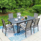 7pc Patio Set with Expandable Table & Lightweight Aluminum Frame Stackable Sling Chairs - Captiva Designs: Outdoor Furniture Set for 6
