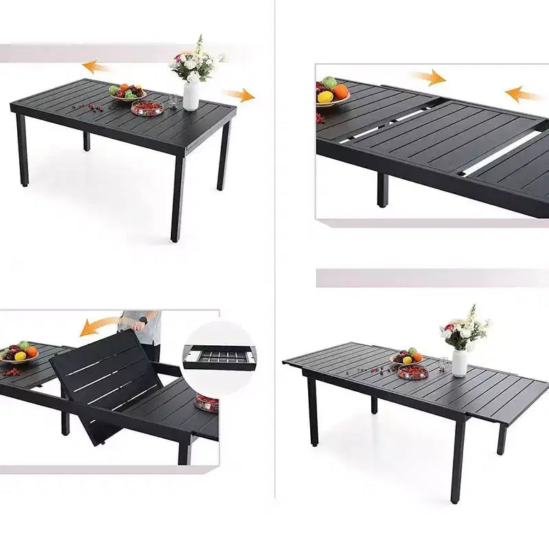 7pc Patio Set with Expandable Table & Lightweight Aluminum Frame Stackable Sling Chairs - Captiva Designs: Outdoor Furniture Set for 6