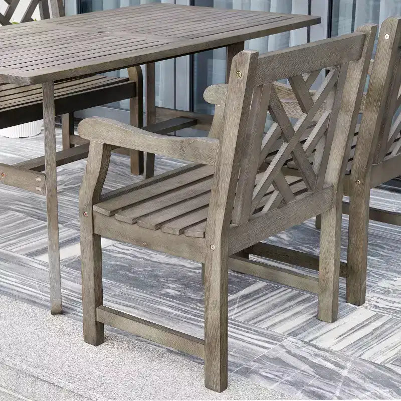 Azen 5pc Outdoor Reynard Durable Farmhouse Acacia Hardwood Dining Set Gray Wash