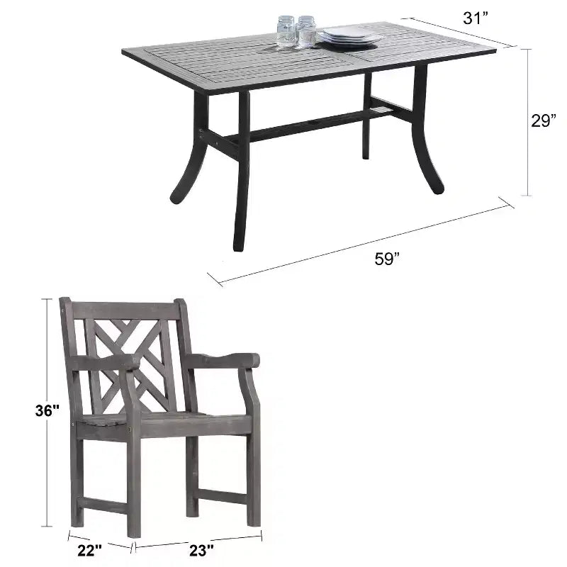 Azen 5pc Outdoor Reynard Durable Farmhouse Acacia Hardwood Dining Set Gray Wash