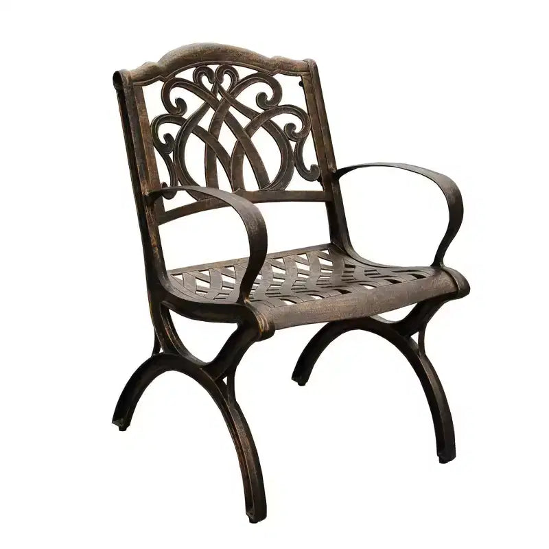 Ensemble de salle à manger de patio 7 pièces avec table ronde de 59 pouces en maille d'aluminium ornée de style moderne avec Lazy Susan – Bronze – Oakland Living