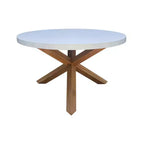 International Concepts 5pc Teak Outdoor Patio Dining Set with Round Table and Chairs: Foam Cushions, Metal Hardware