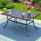 Ensemble de salle à manger d'extérieur 7 pièces avec table en acier de 150x90cm avec trou pour parasol de 4cm et chaises à accoudoirs en acier - Noir - Captiva Designs