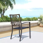 Ensemble de salle à manger d'extérieur 7 pièces avec table en acier de 150x90cm avec trou pour parasol de 4cm et chaises à accoudoirs en acier - Noir - Captiva Designs