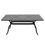 7pc Outdoor Dining Set with 67" Modern Ornate Mesh Aluminum Rectangular Table & Checker Chairs - Black - Oakland Living