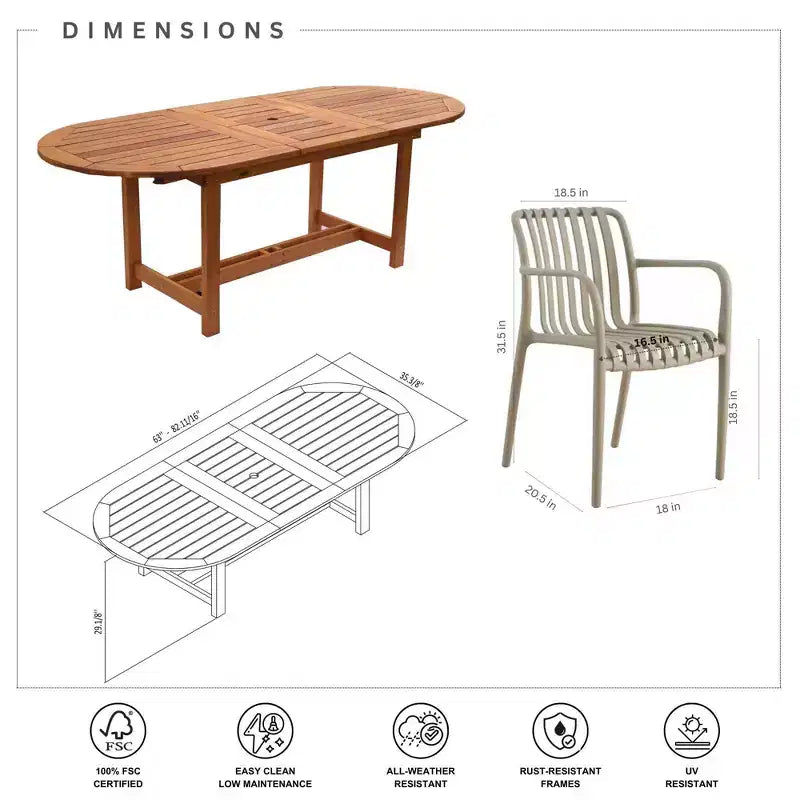 Amazonia Beijo 7pc Oval Outdoor Patio Dining Set Beige