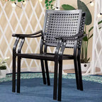 5pc Outdoor Dining Set with Metal Slat Round Table with Umbrella Hole - Captiva Designs: Stackable Chairs, Rust-Resistant